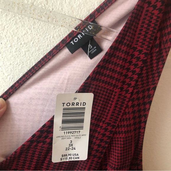 NWT Torrid Houndstooth Premium Ponte Culotte Jumpsuit in Red Plaid 3X - Picture 8 of 11